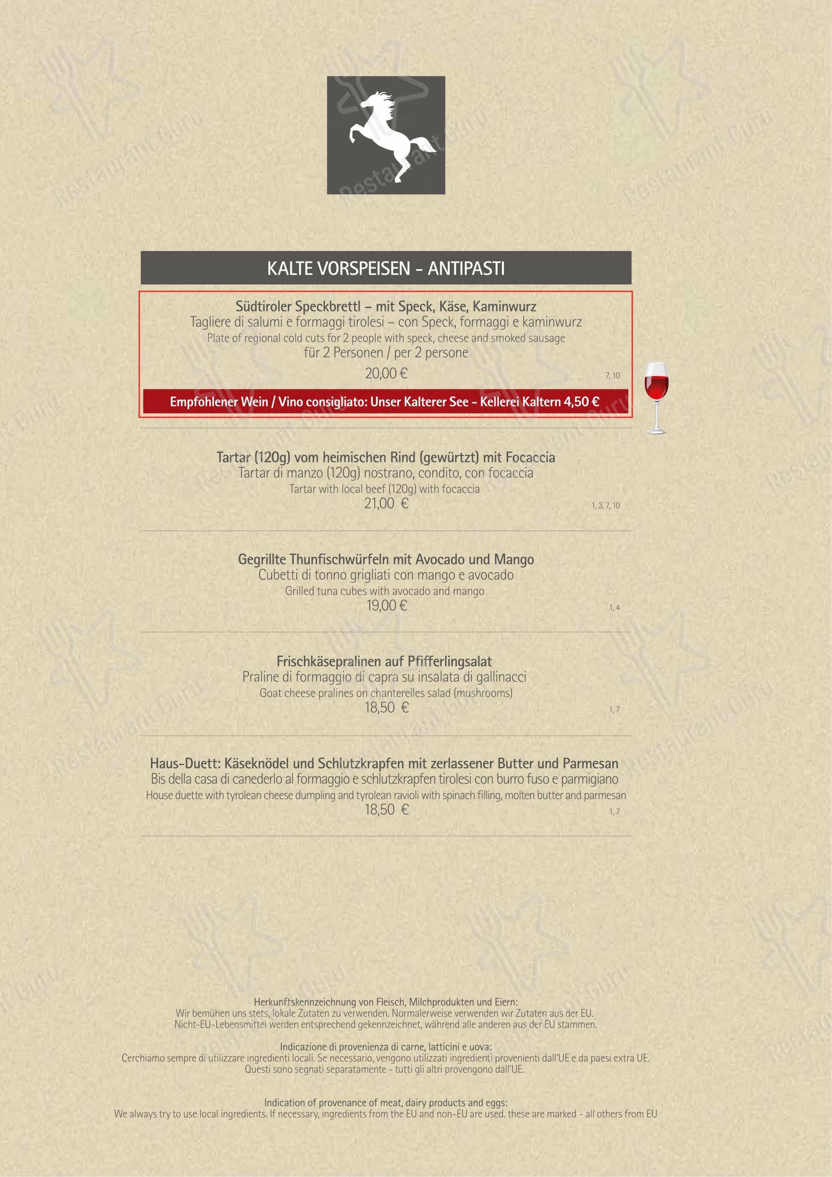 Menu di Rössl bianco - Основное меню