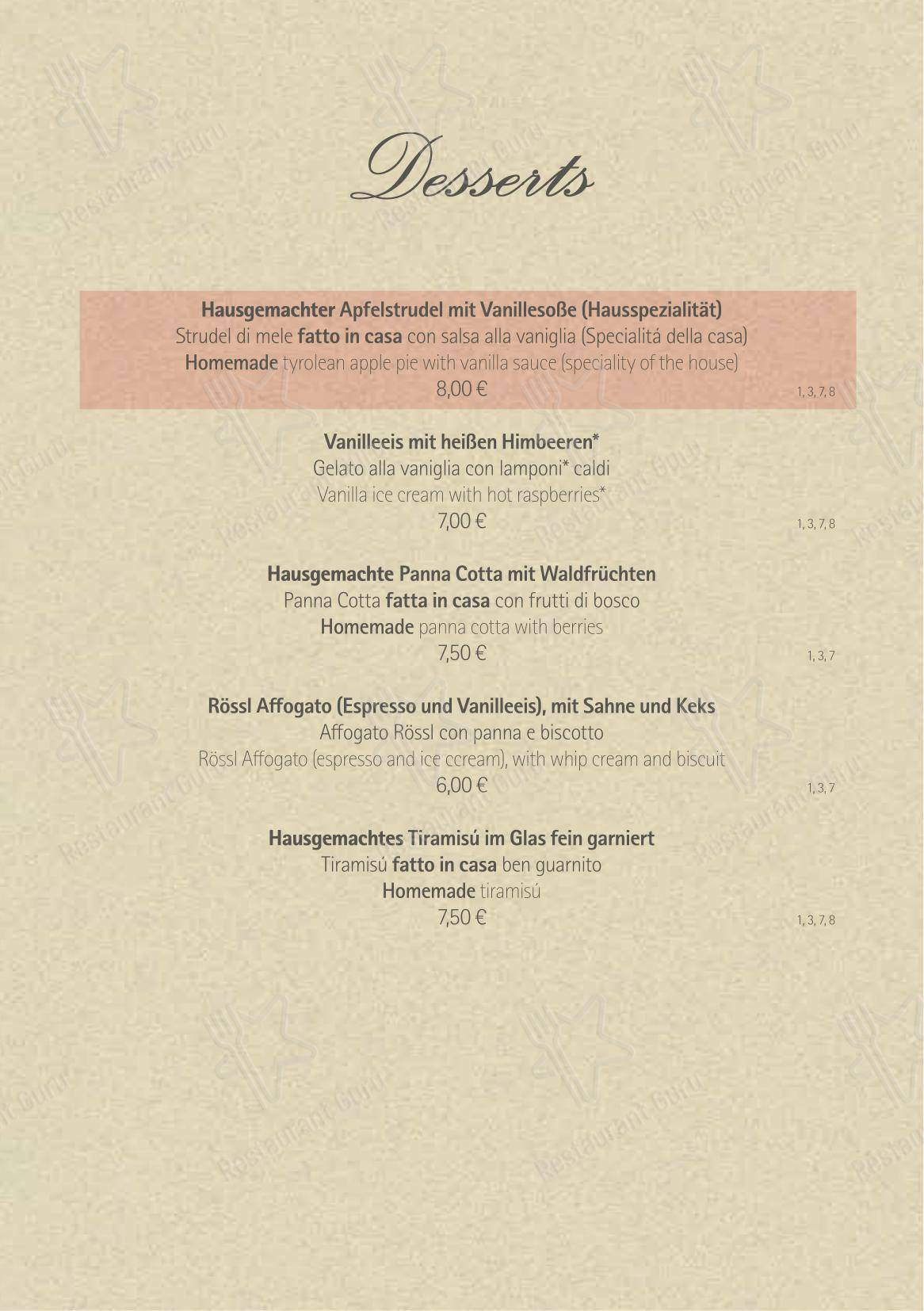 Крафт меню per Rössl bianco