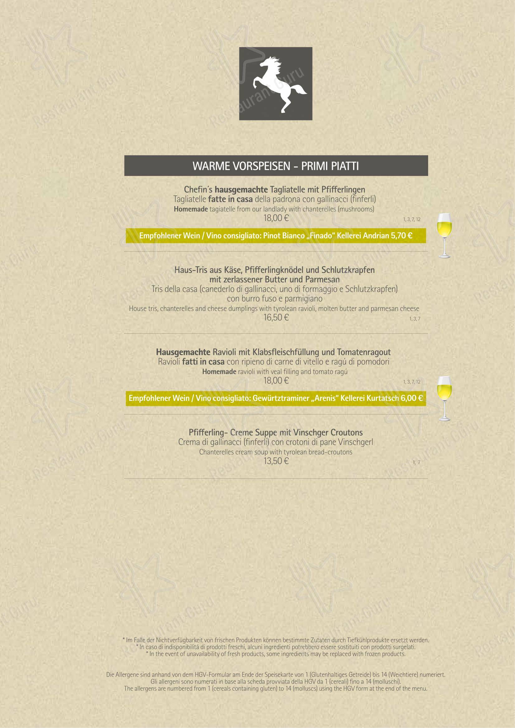 Menu di Rössl bianco - Основное меню