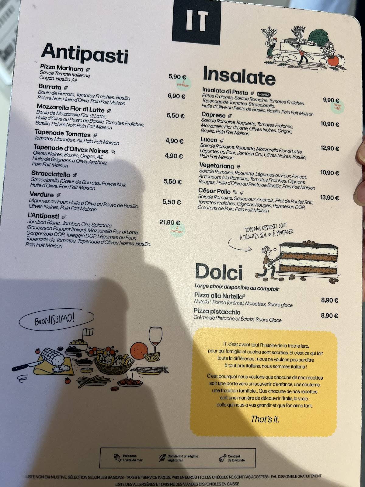 Menu de It - Italian Trattoria Rouen