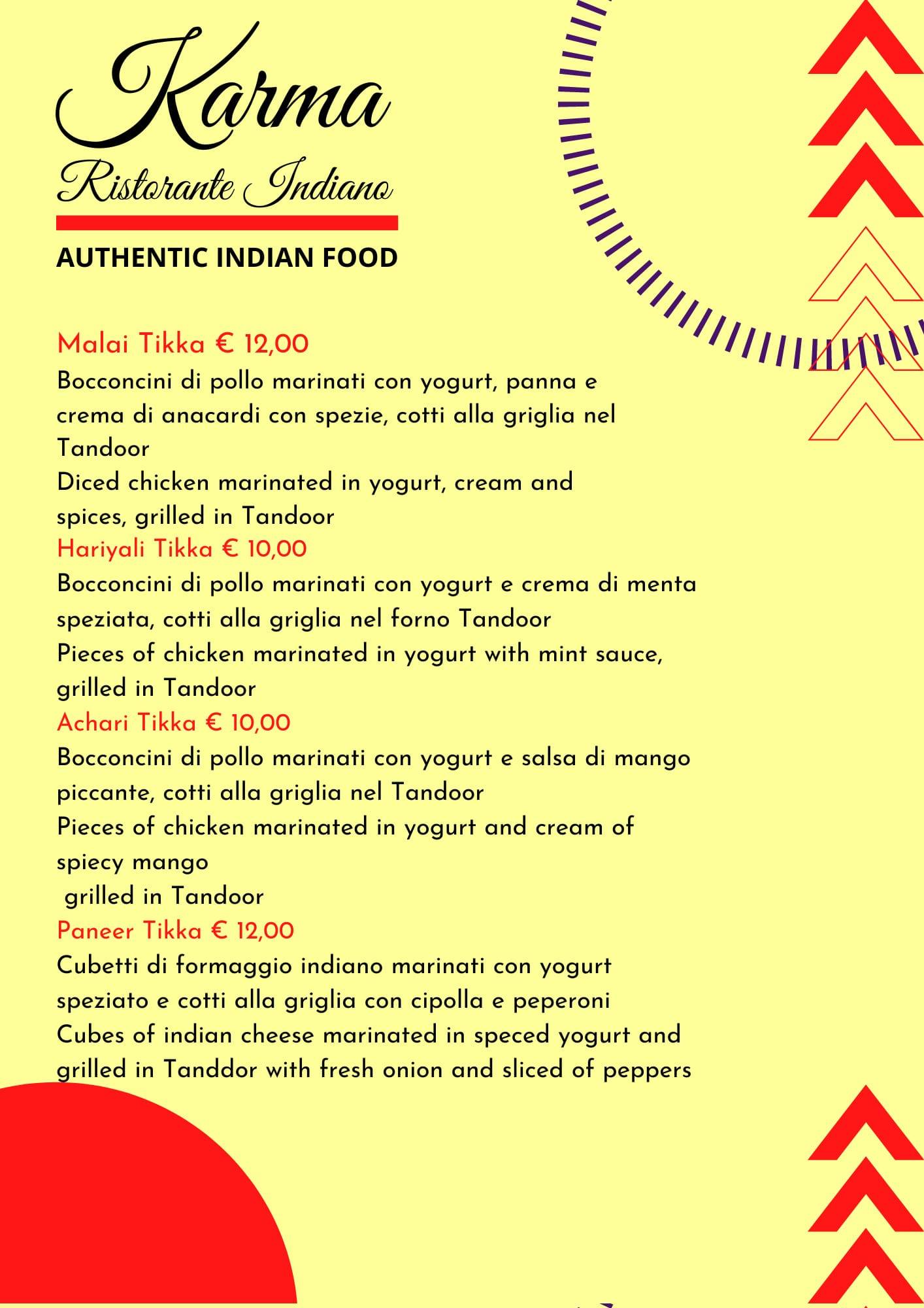 Menu di Karma Ristorante Indiano 