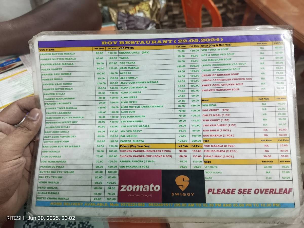 Roy Restaurant menu