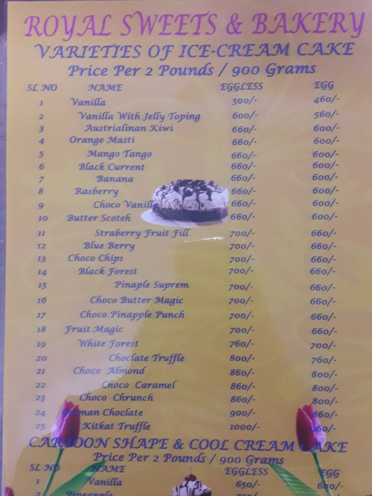 Royal Bakery menu