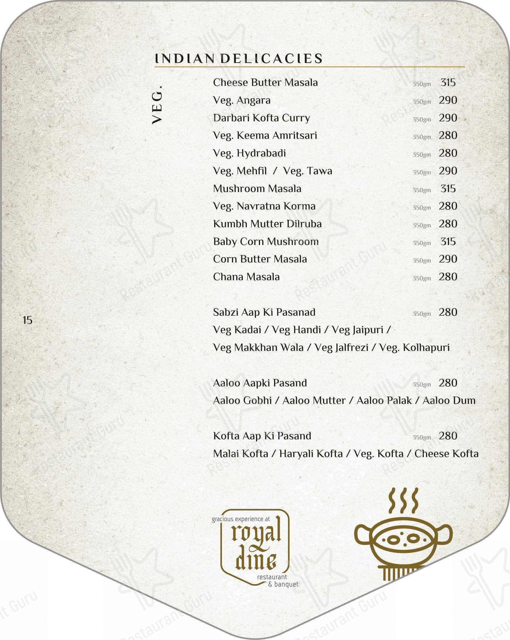 Royal Dine Pal RTO Restaurant Banquet - Menu