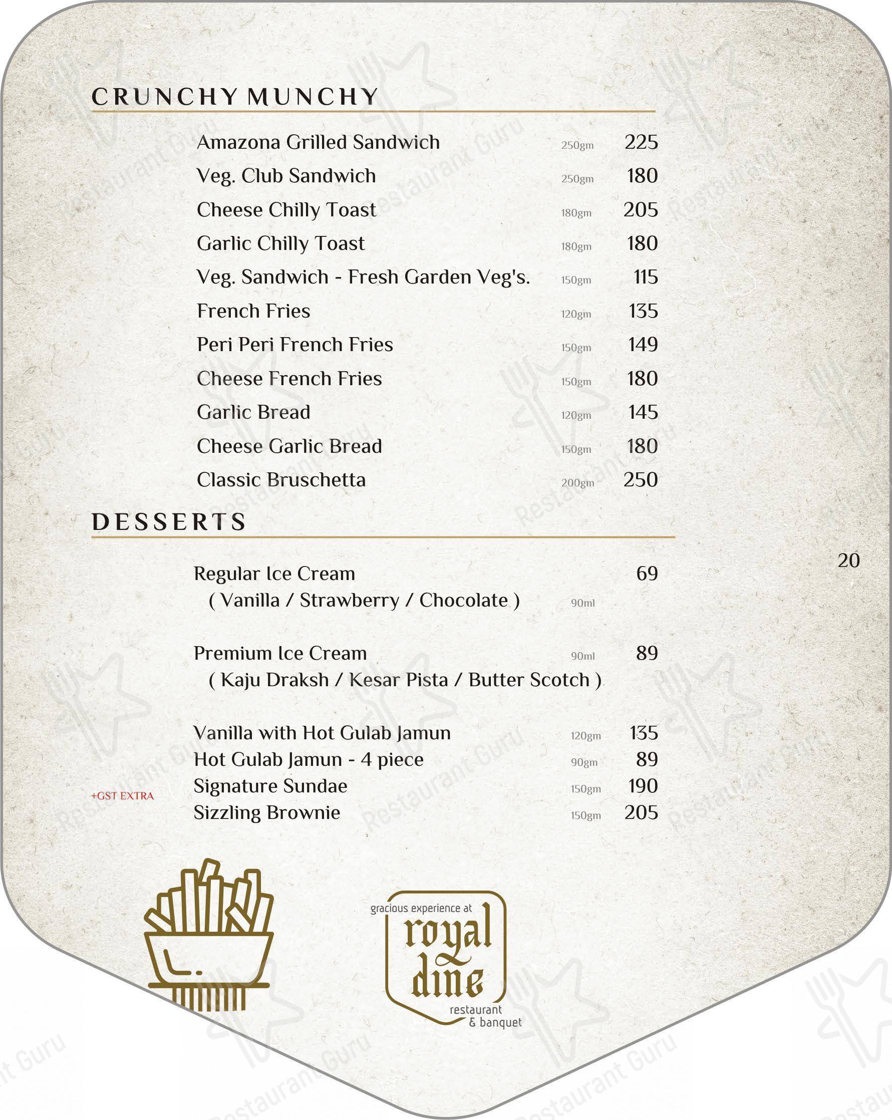 Menu for Royal Dine Pal RTO Restaurant Banquet in Surat