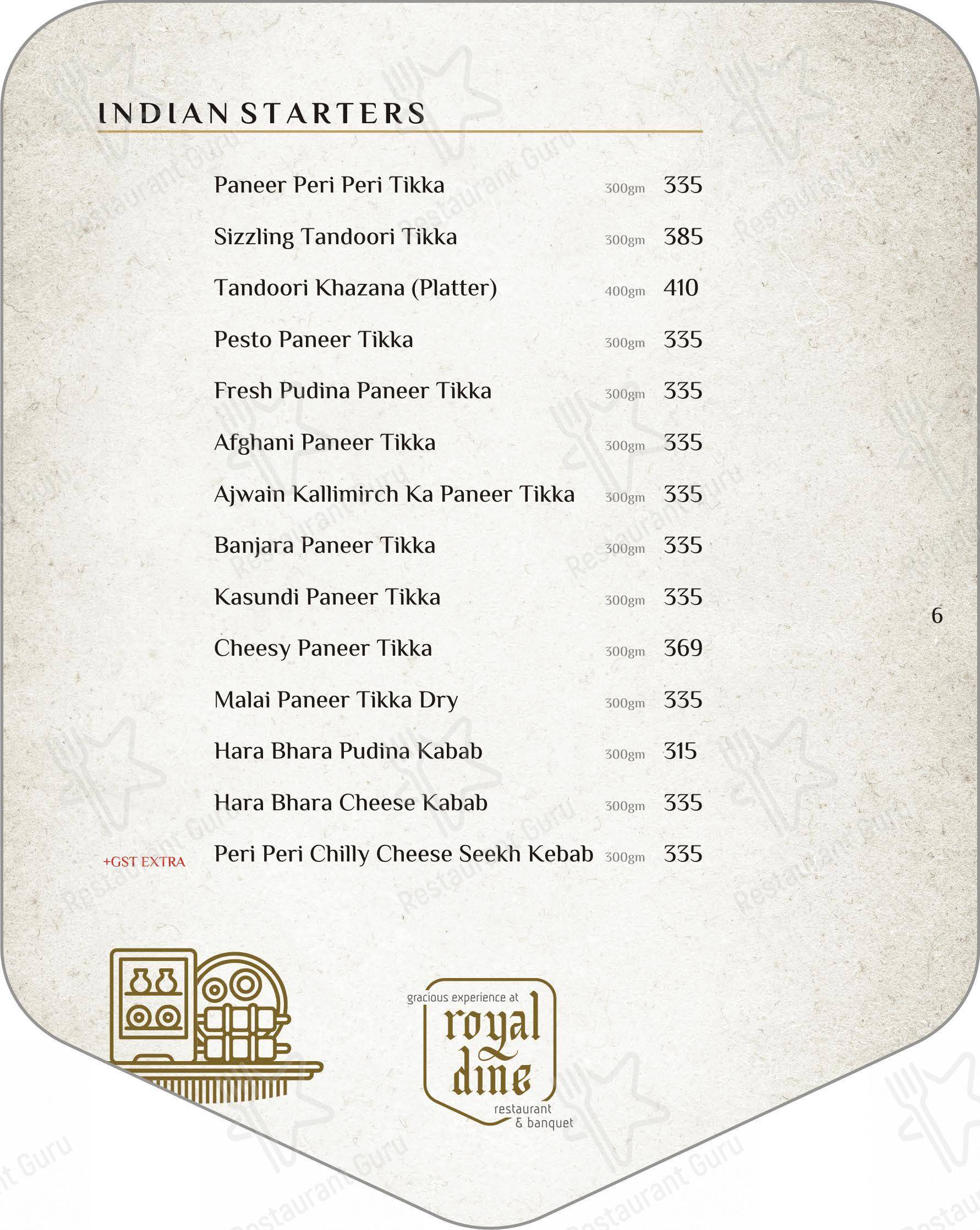 Royal Dine Pal RTO Restaurant Banquet - Menu