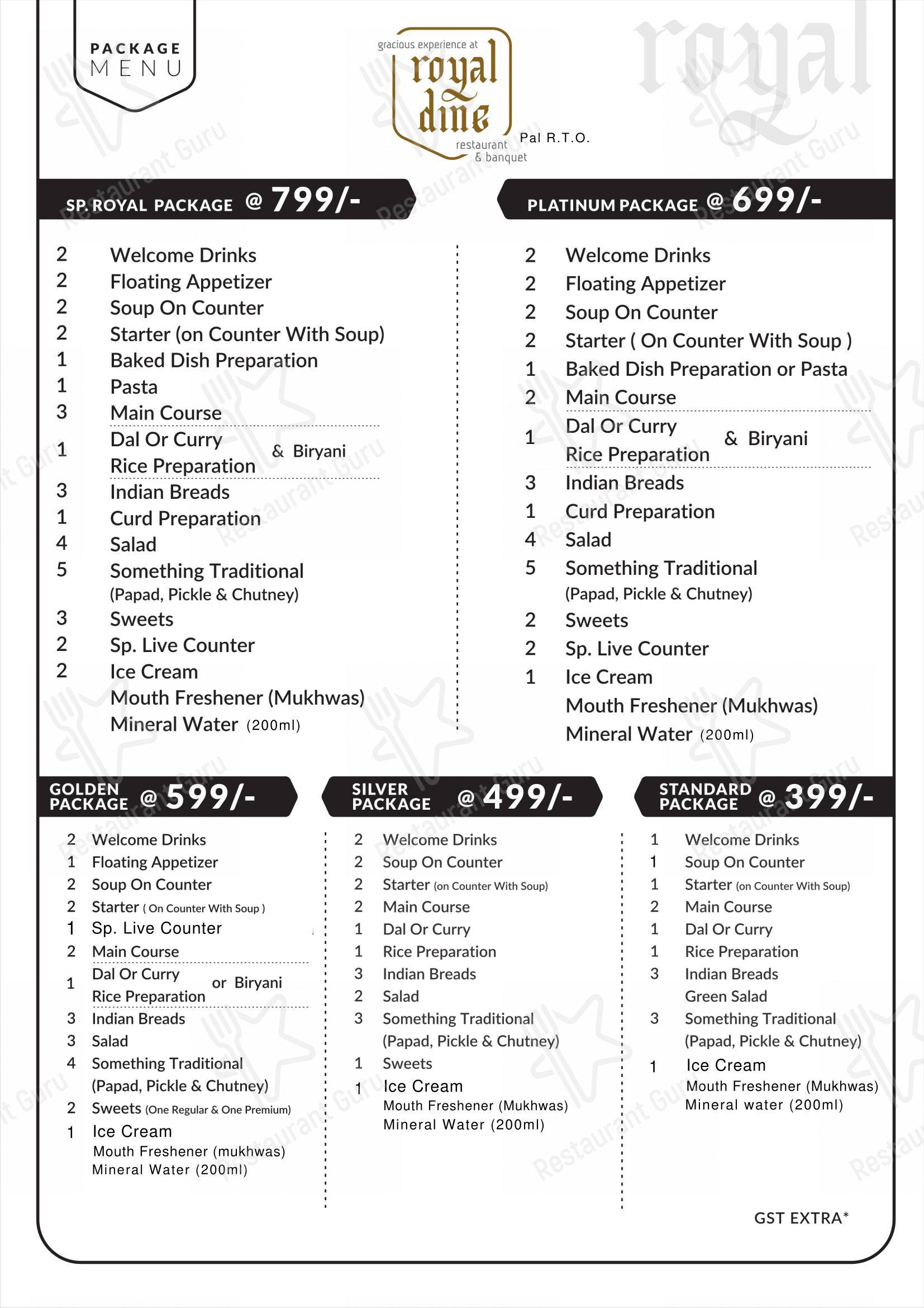 Royal Dine Pal RTO Restaurant Banquet - Menu bar