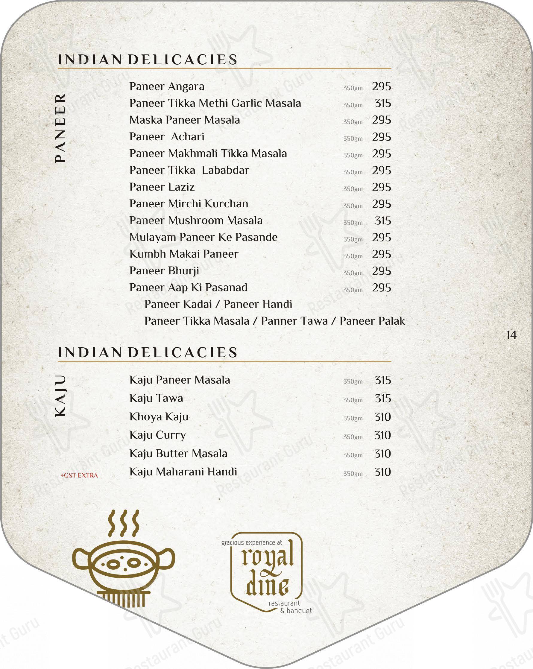 Royal Dine Pal RTO Restaurant Banquet - Menu