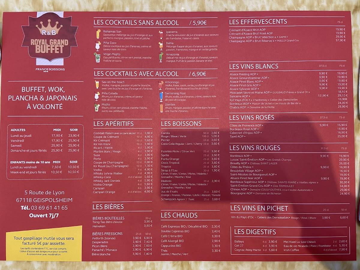 Menu de Royal Grand Buffet
