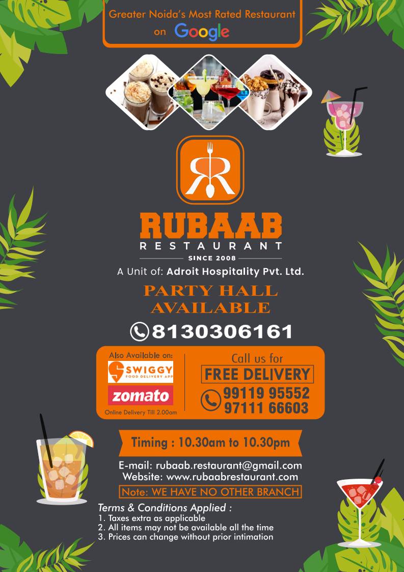 Rubaab Restaurant , Jagat Farm I Best Restaurant in Greater Noida menu