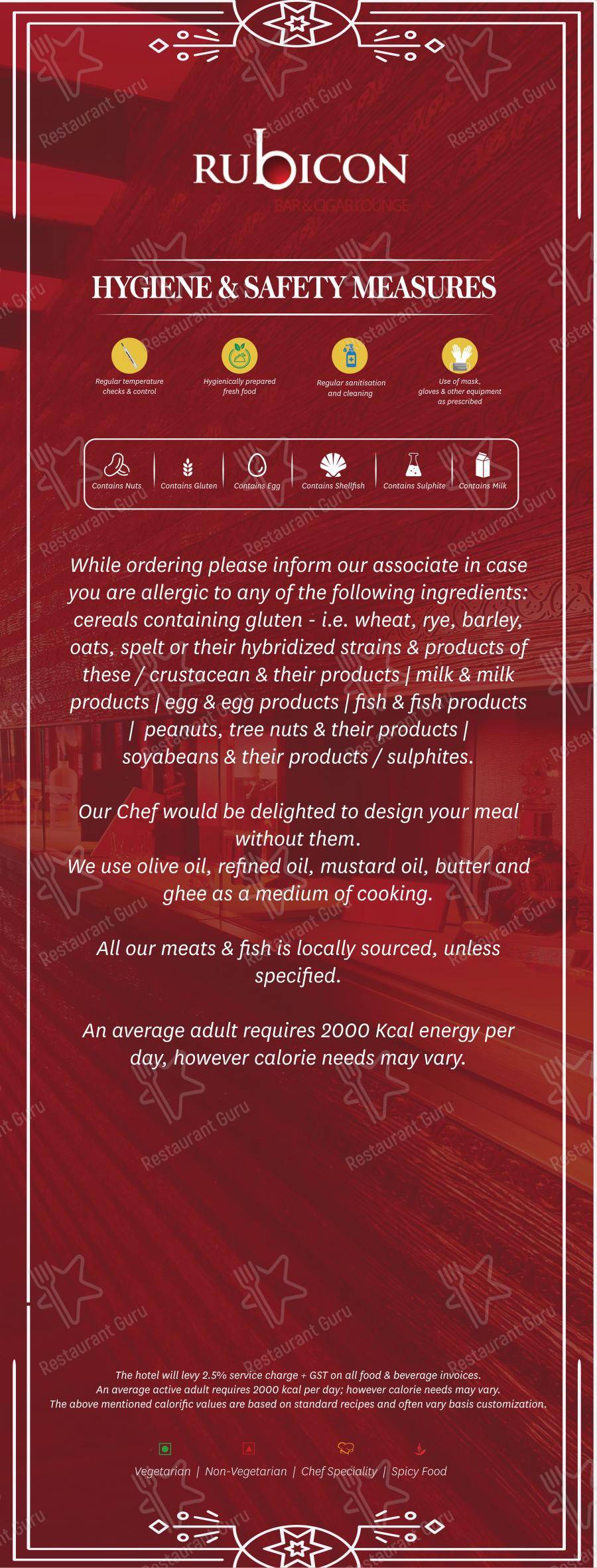 Menu for the Rubicon Bar and Cigar Lounge - The Leela Ambience Gurugram pub & bar