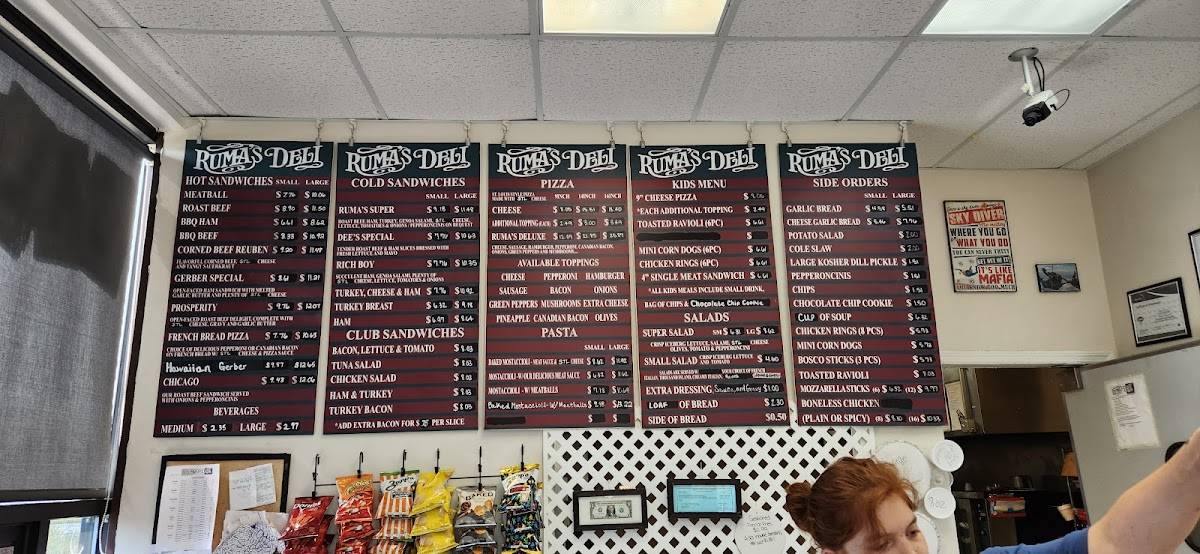 Menu at Ruma's Deli pizzeria, Imperial