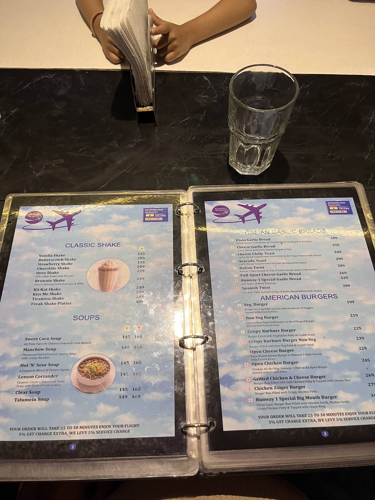 Runway 1 Delhi menu