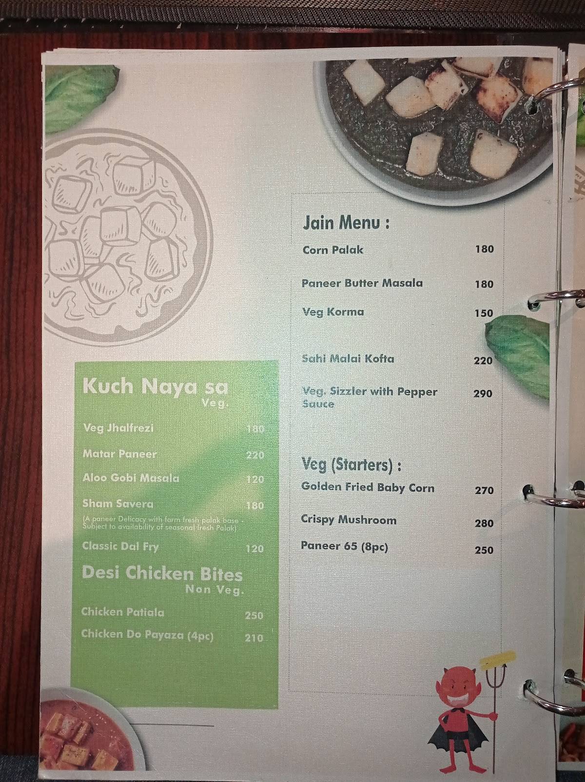 Satan's Hideout Garden Restaurant menu