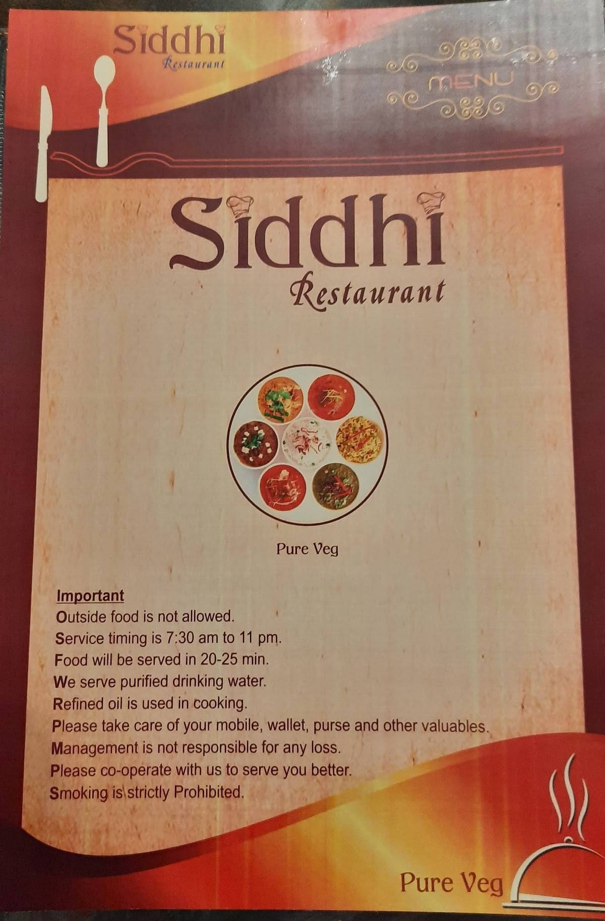 Siddhi Restaurant menu