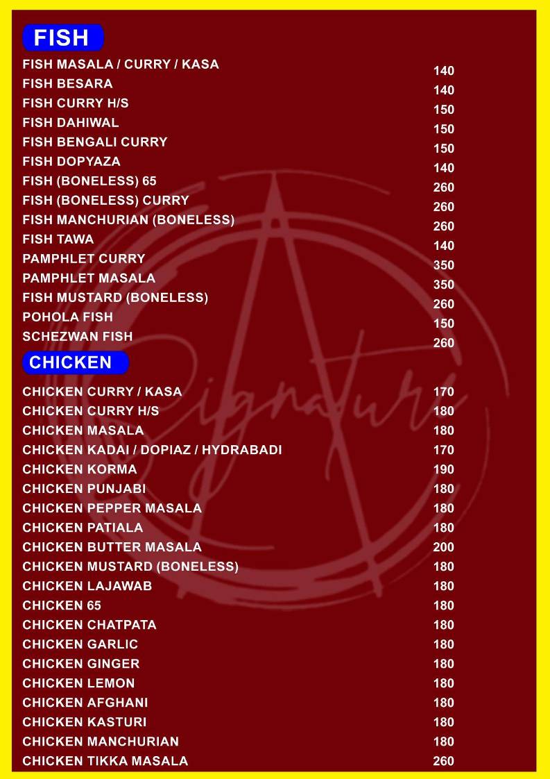 SIGNATURE A/C FAMILY RESTAURANT , NAYAGARH menu