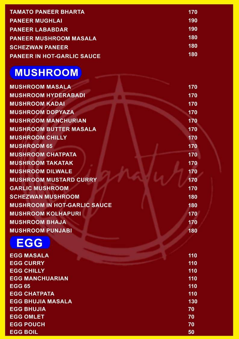 SIGNATURE A/C FAMILY RESTAURANT , NAYAGARH menu