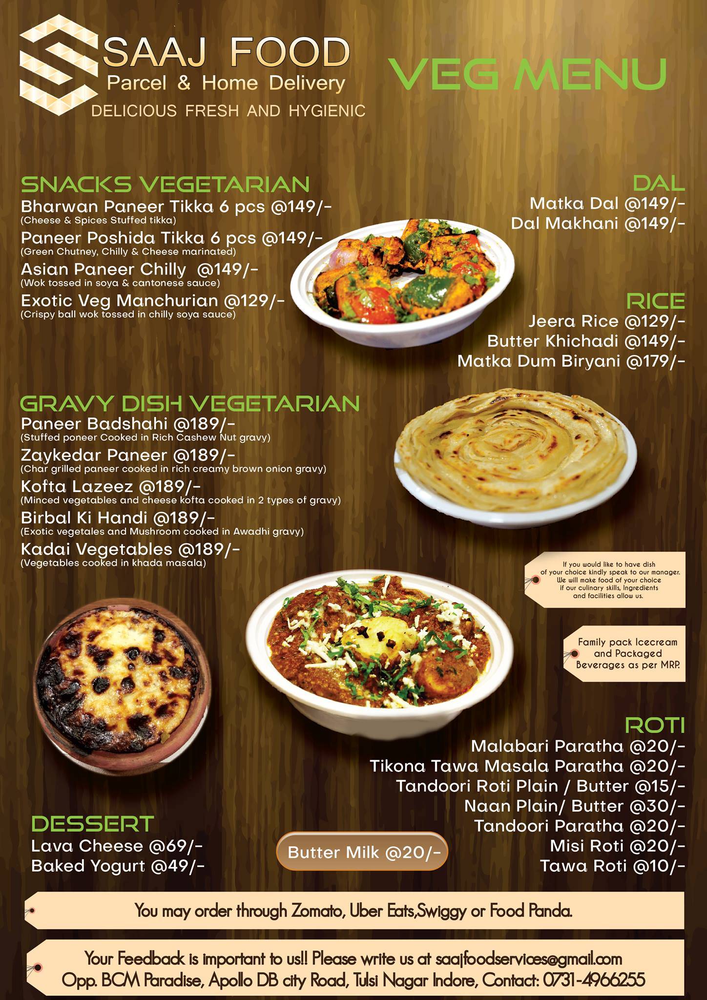 Saaj Food menu