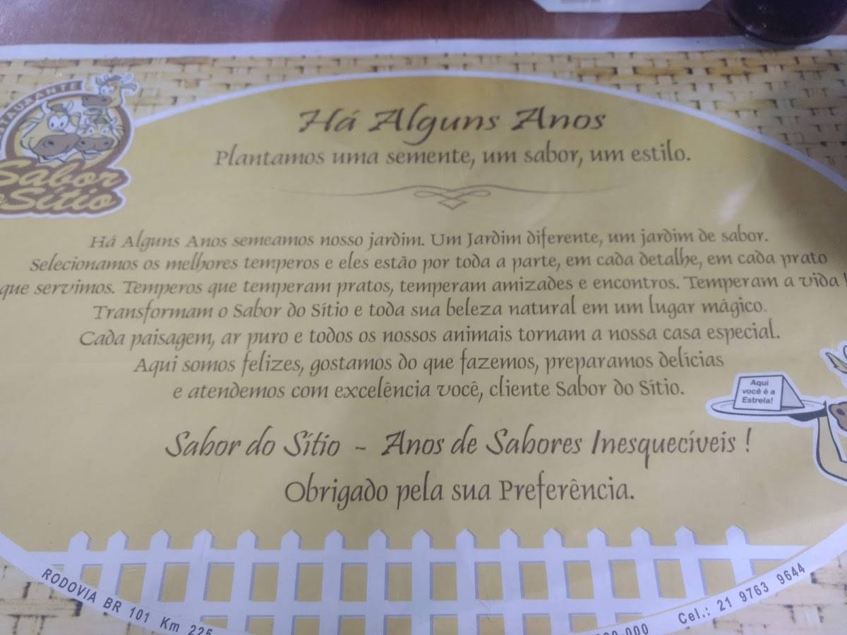 Sabor do Sítio cardápio