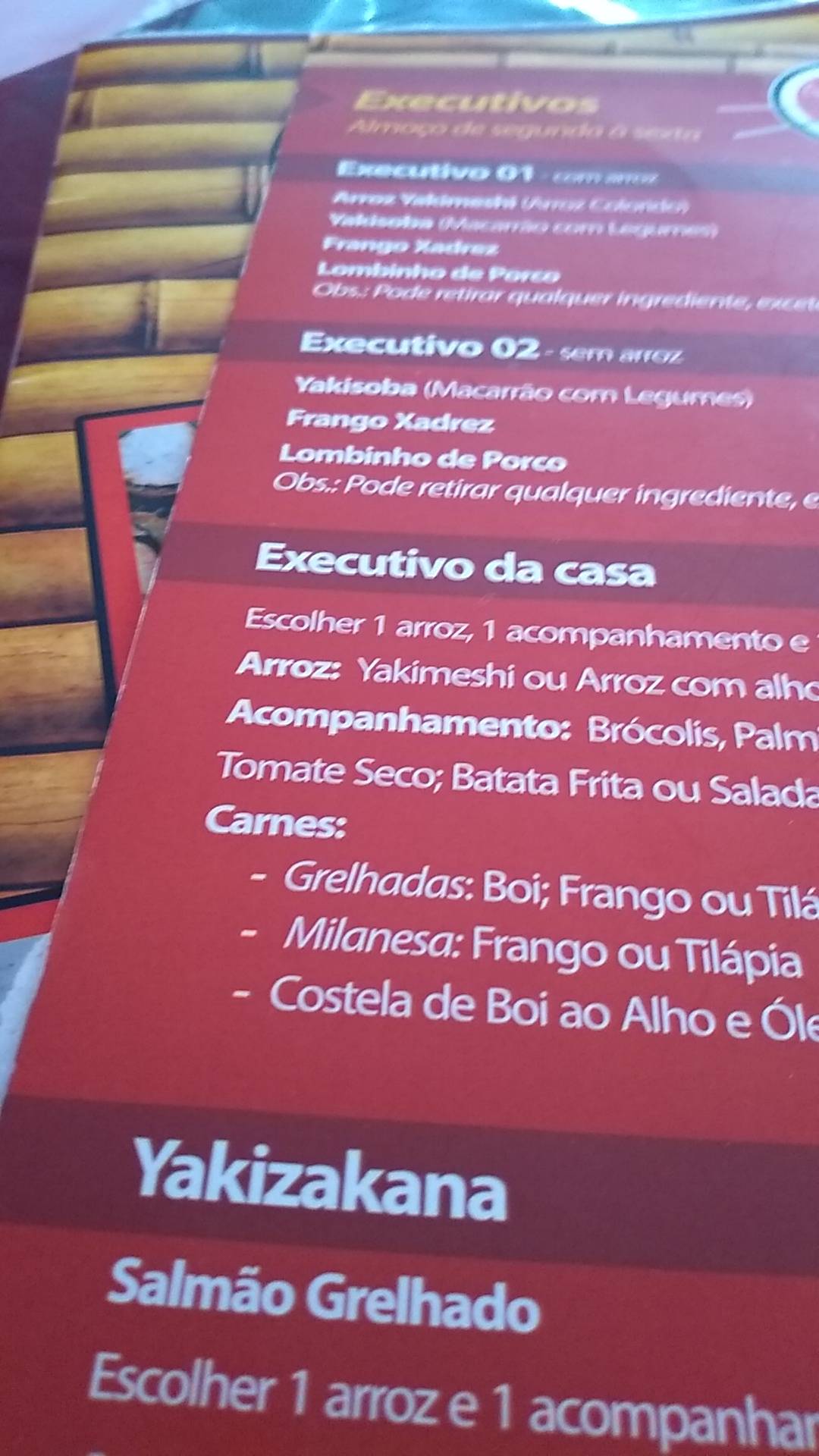 Sabores do Oriente cardápio