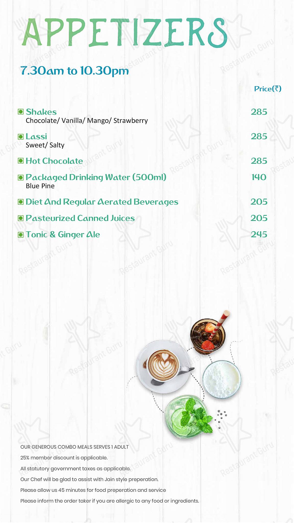 Saddle Back menu - dishes and beverages