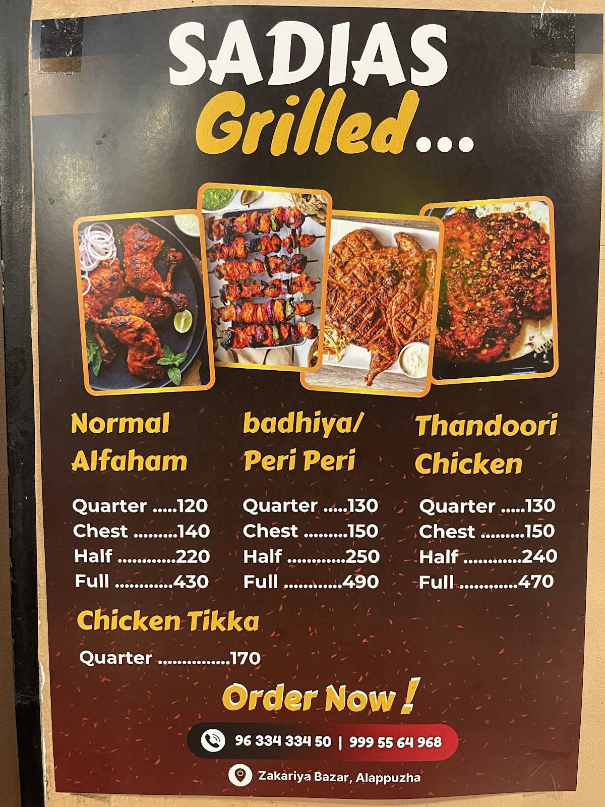 Sadias restaurant menu