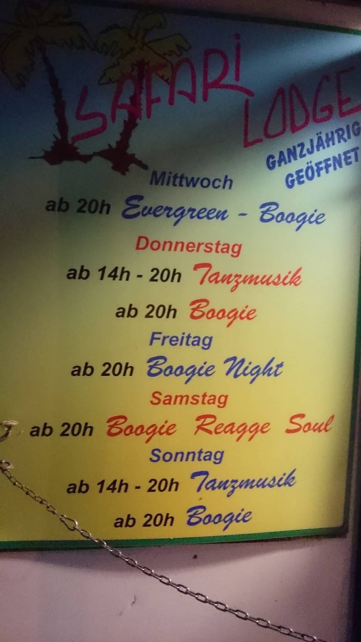 Safari Lodge menu