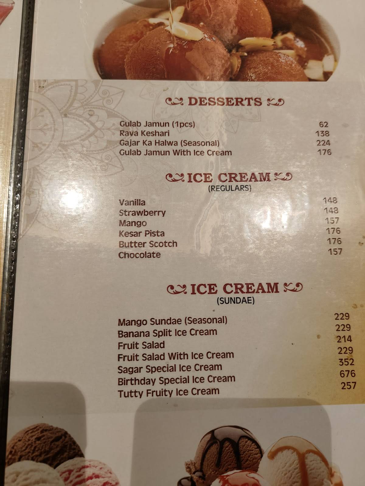 Sagar Ratna menu