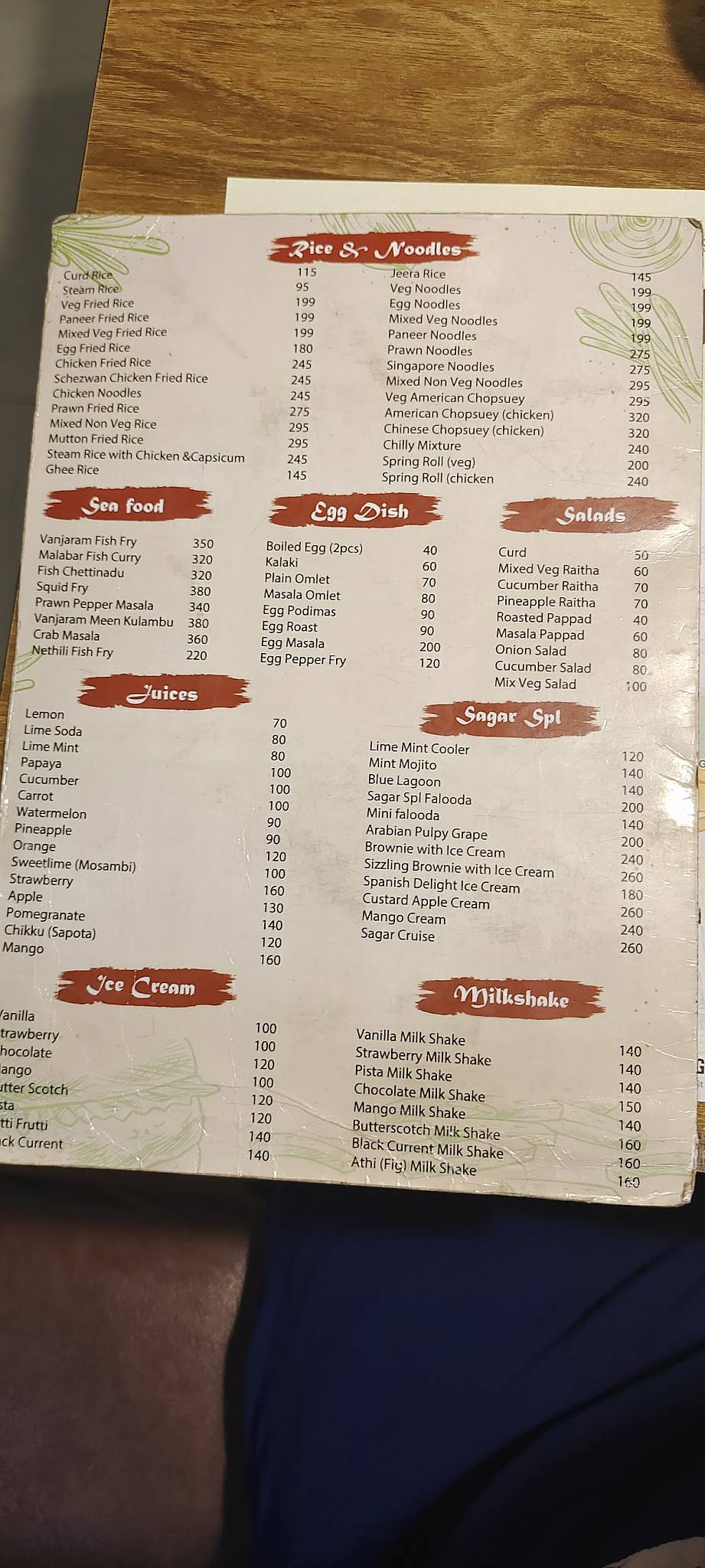 Sagar Restaurant menu