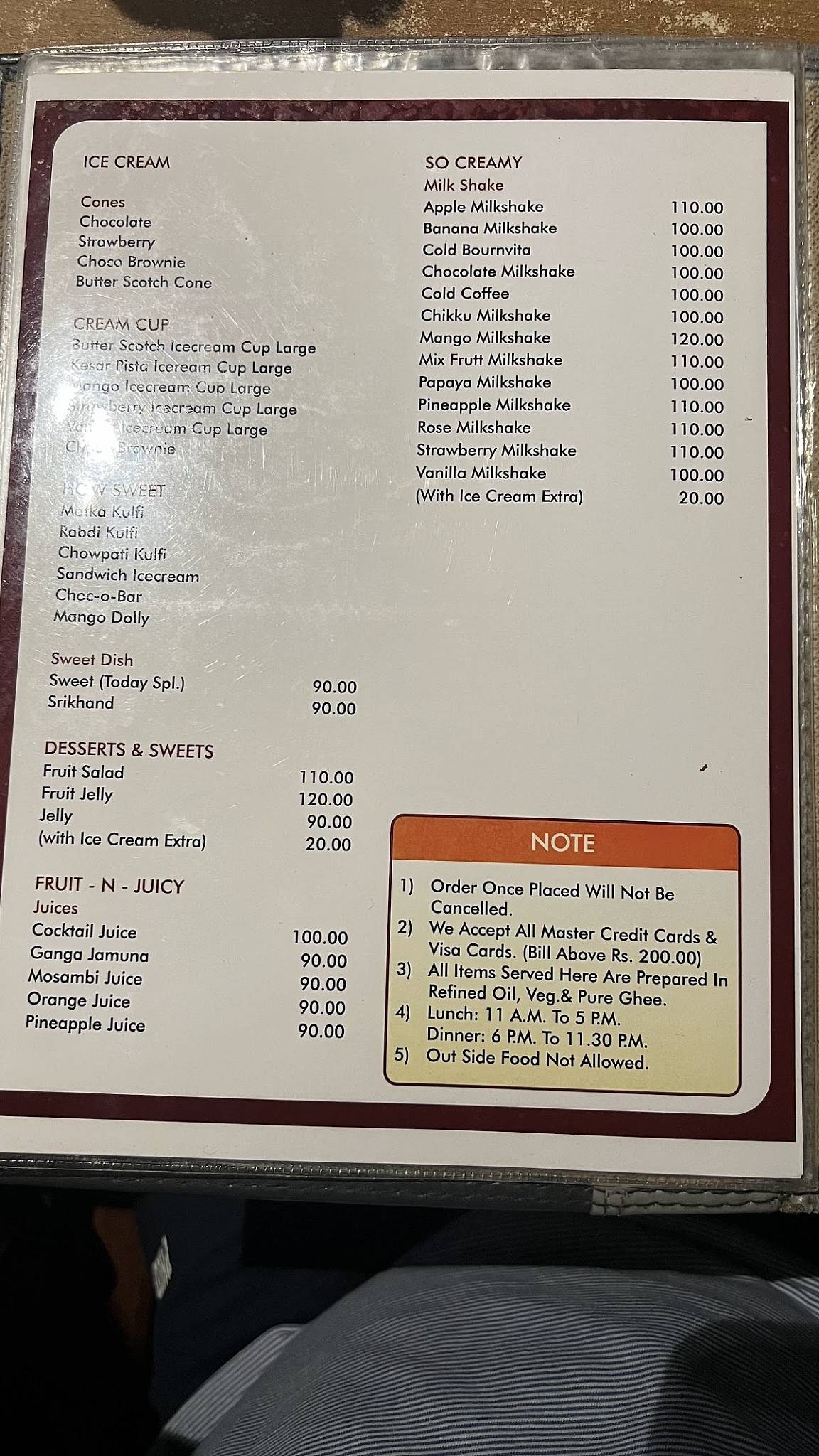 Sagar Veg Restaurant menu