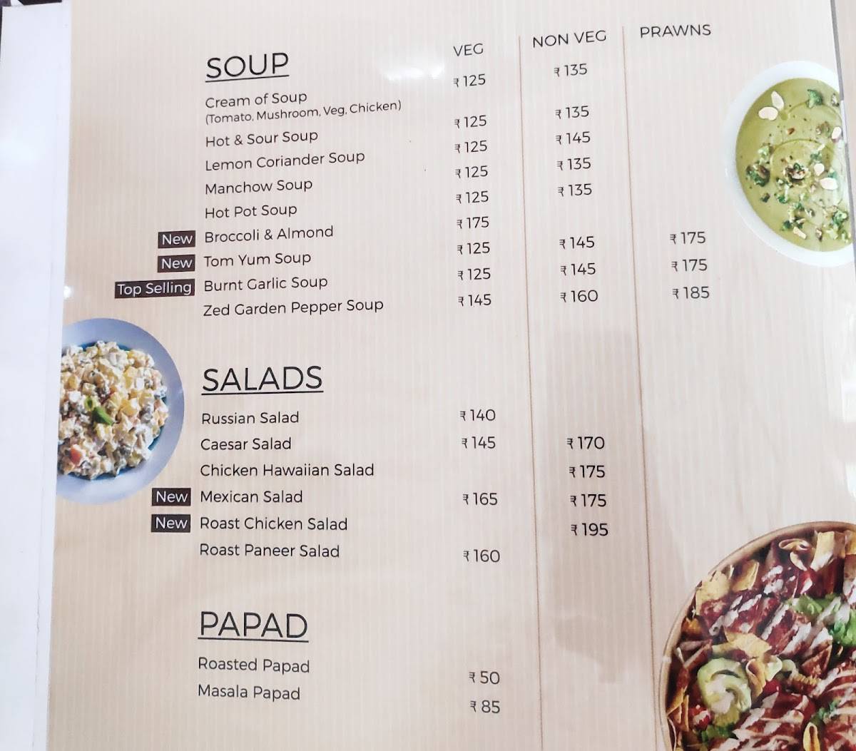 Saiba Restaurant menu