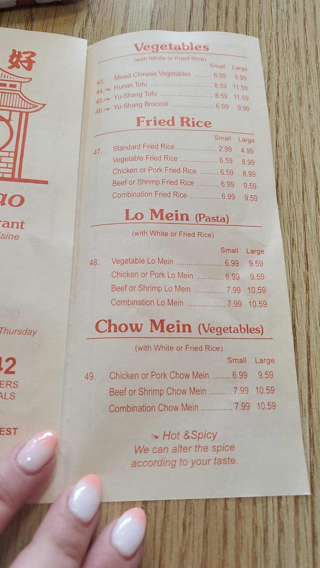 Menu at Ting Hao Chinese Restaurant, Salisbury