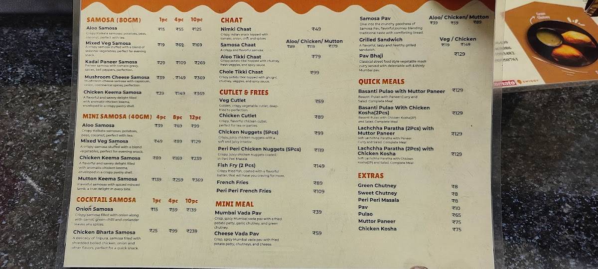 Samosawala menu