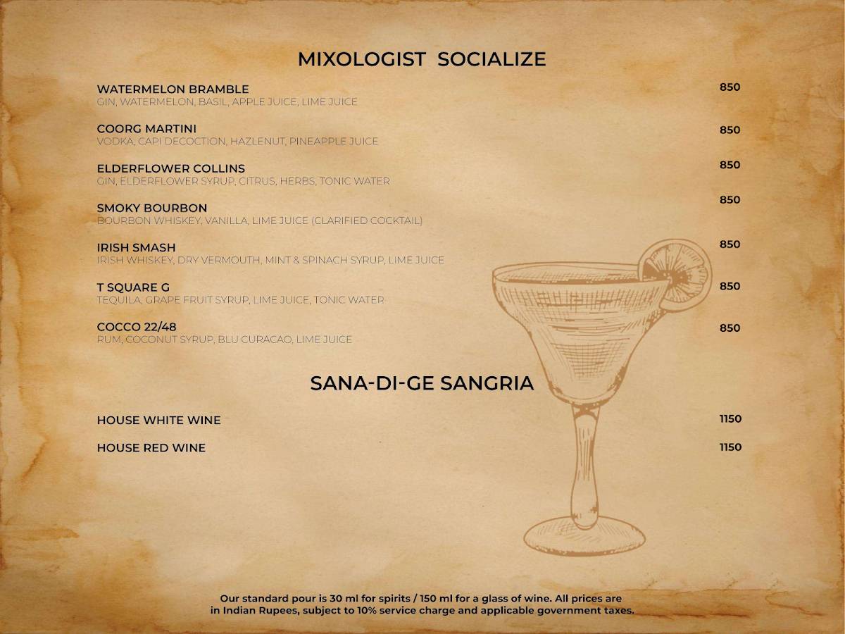 Sana-di-ge Delhi - Seafood Restaurant menu