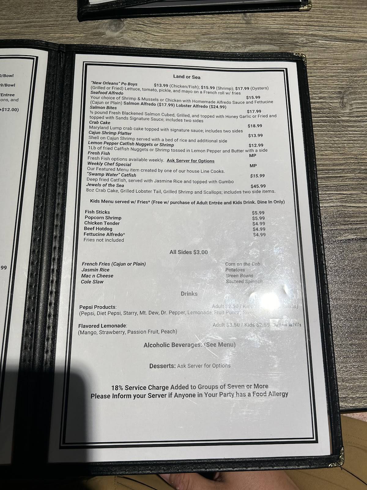 Menu At Sands Seafood And Sports Bar, Huber Heights