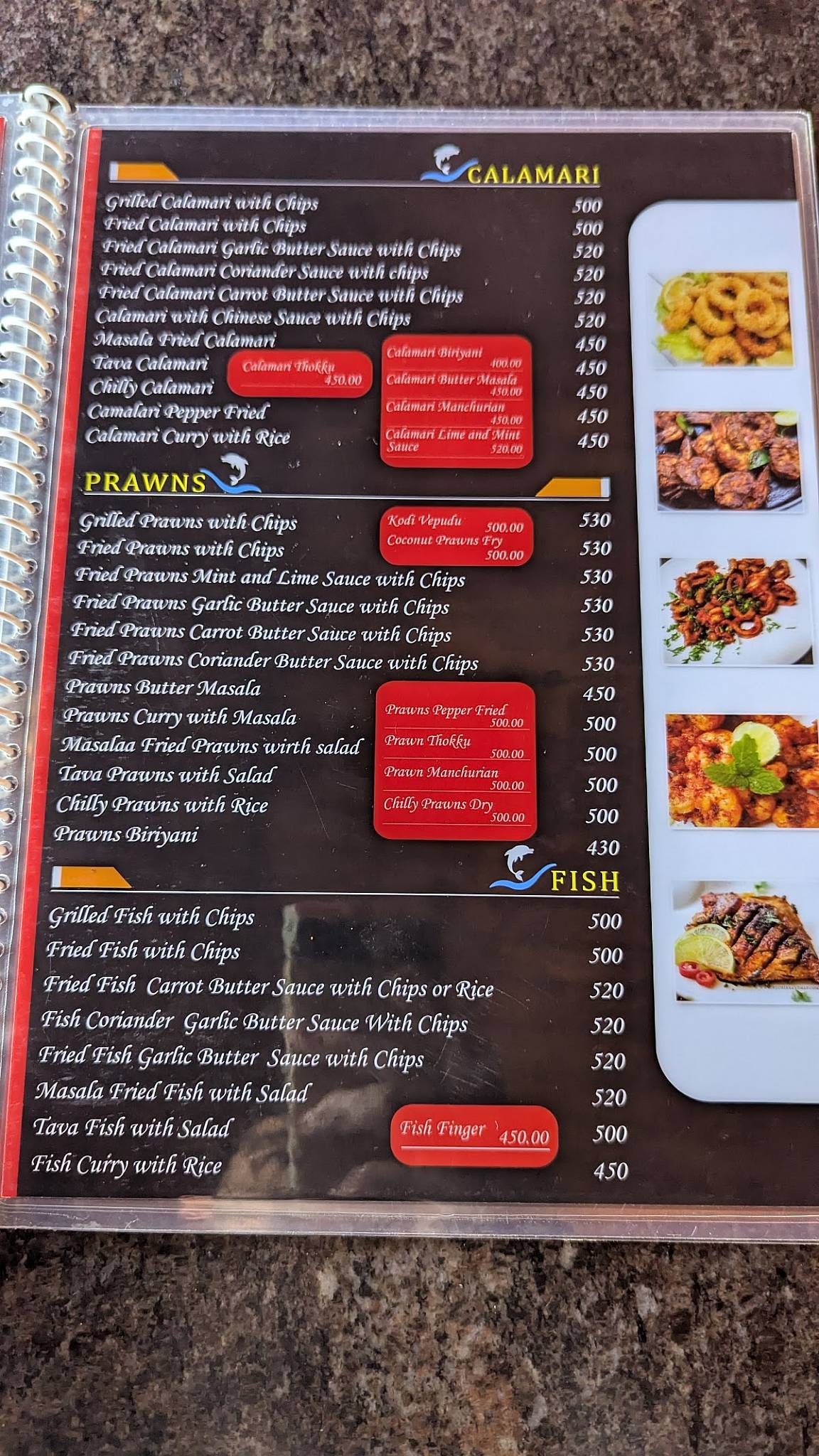 Santana Beach Restaurant menu