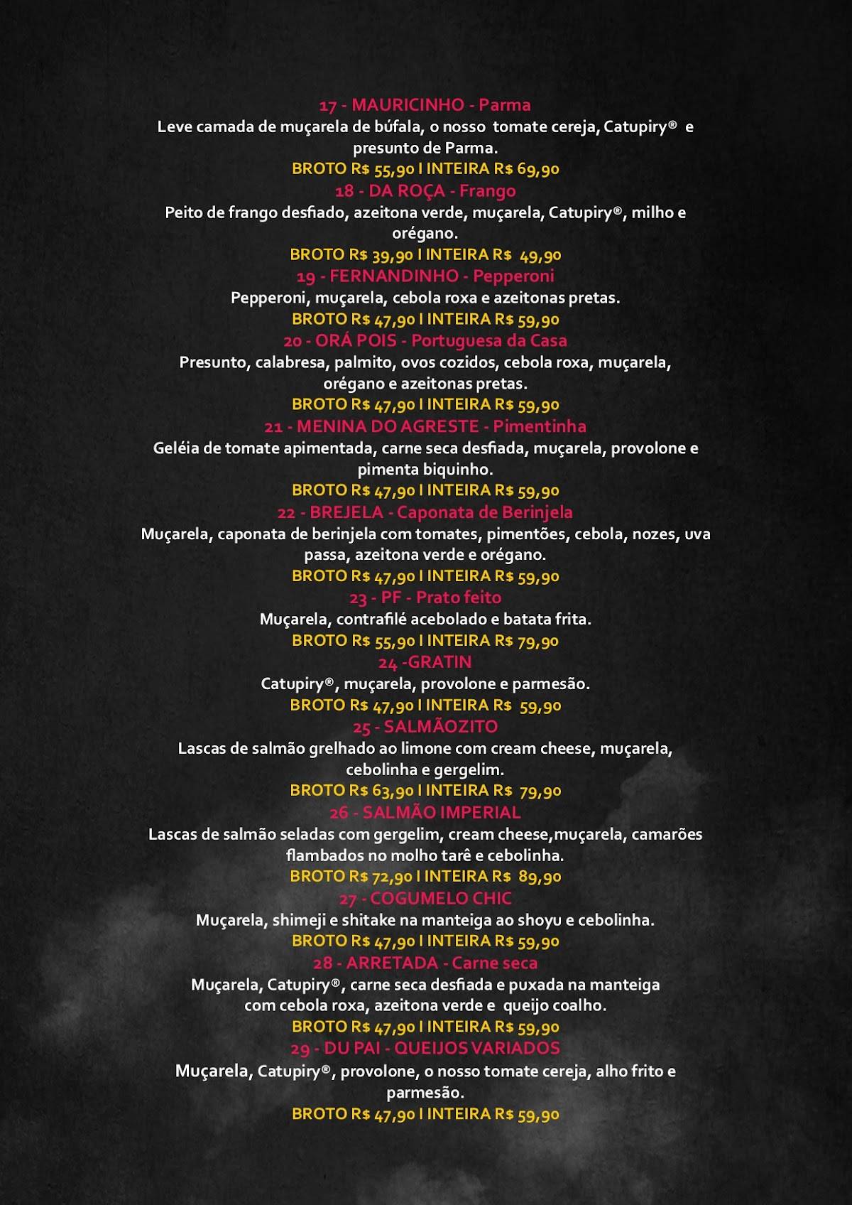 Lá em Casa Pizzaria cardápio