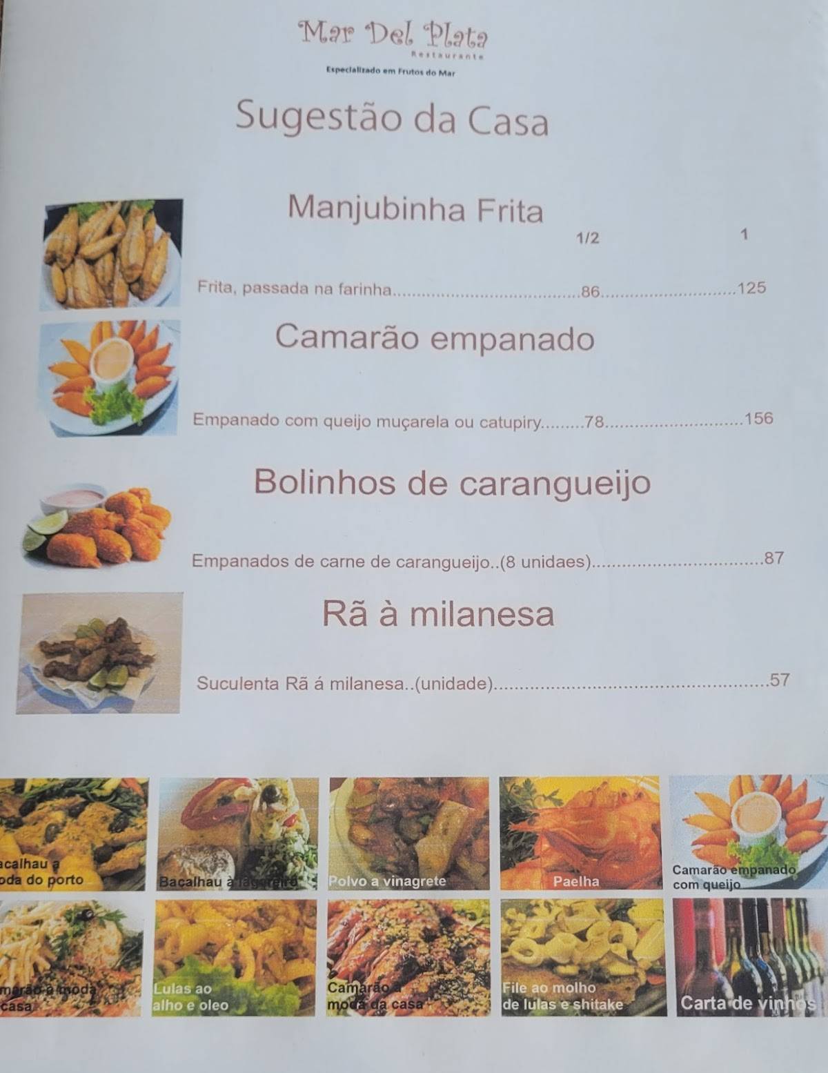 Mar Del Plata cardápio