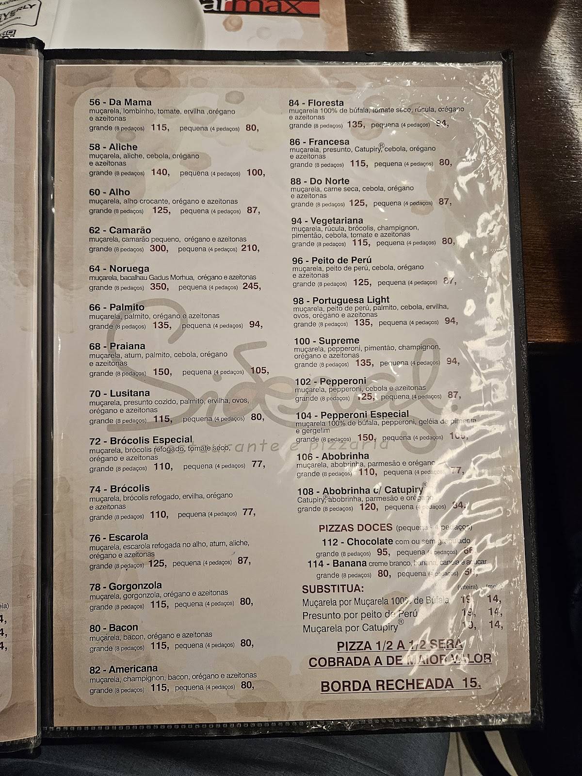Sideral Restaurante & Pizzaria cardápio