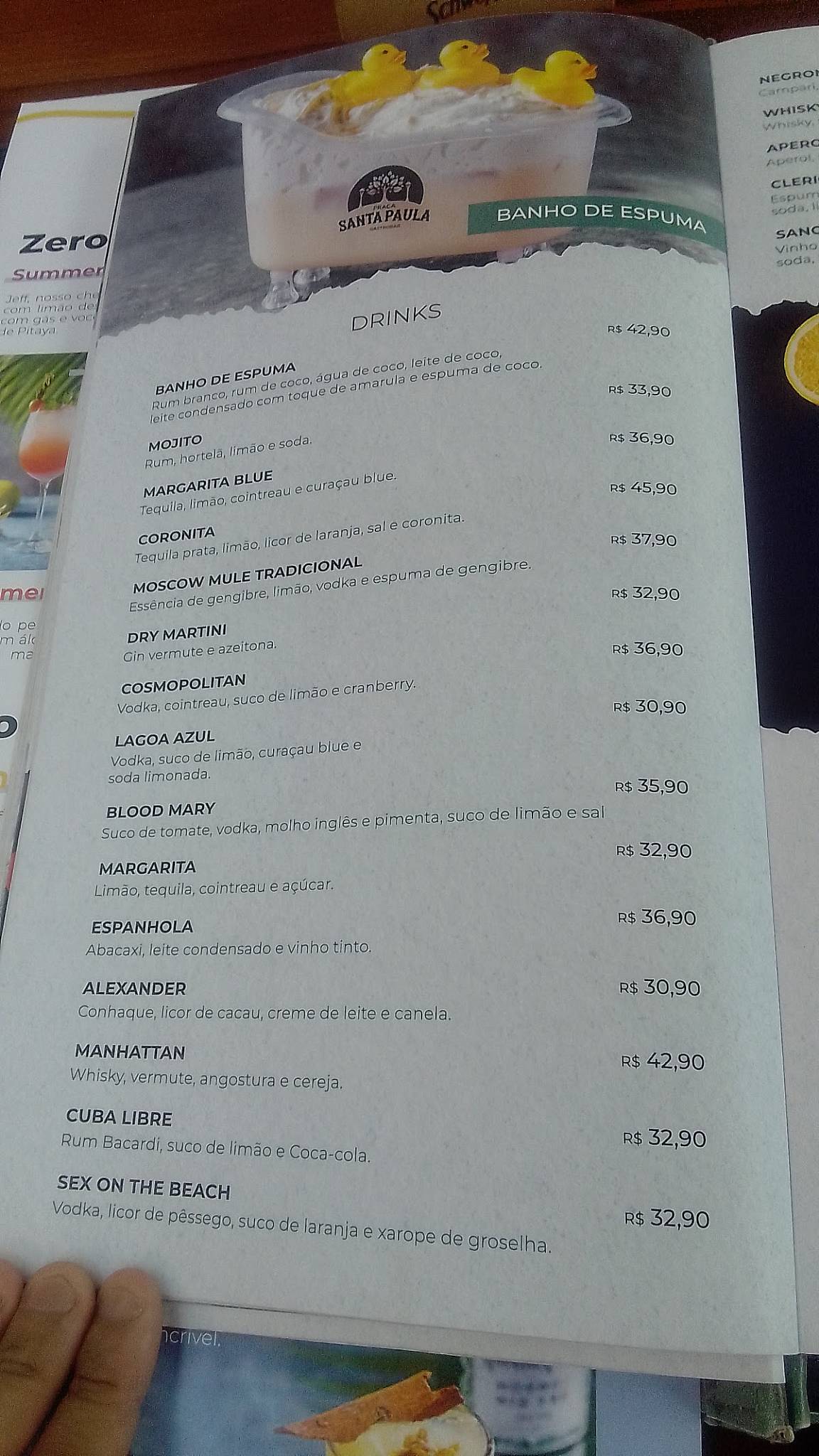 Praça Santa Paula cardápio
