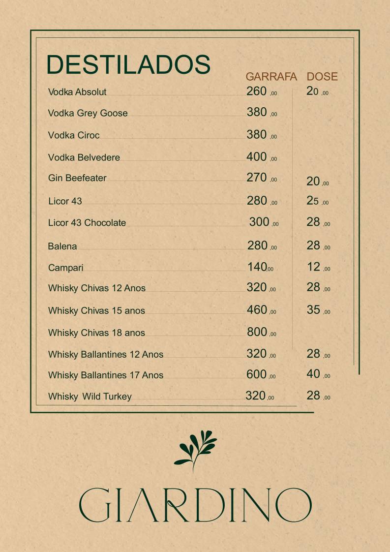 Giardino Bar e Choperia cardápio