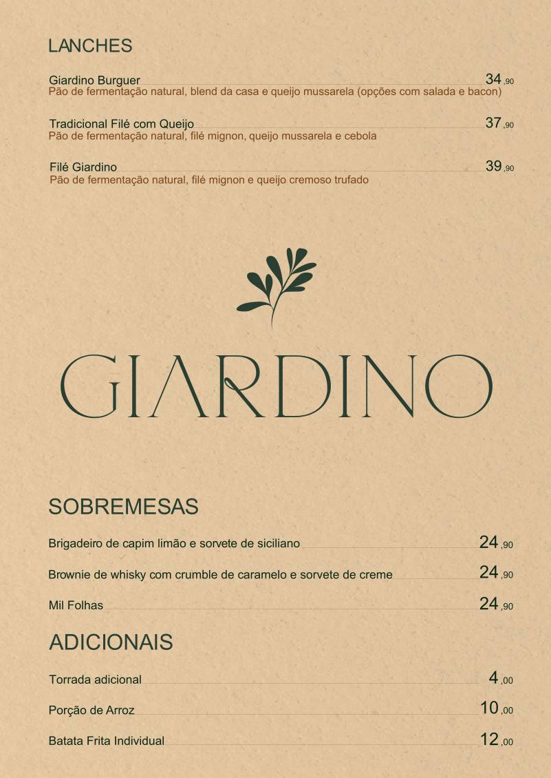 Giardino Bar e Choperia cardápio