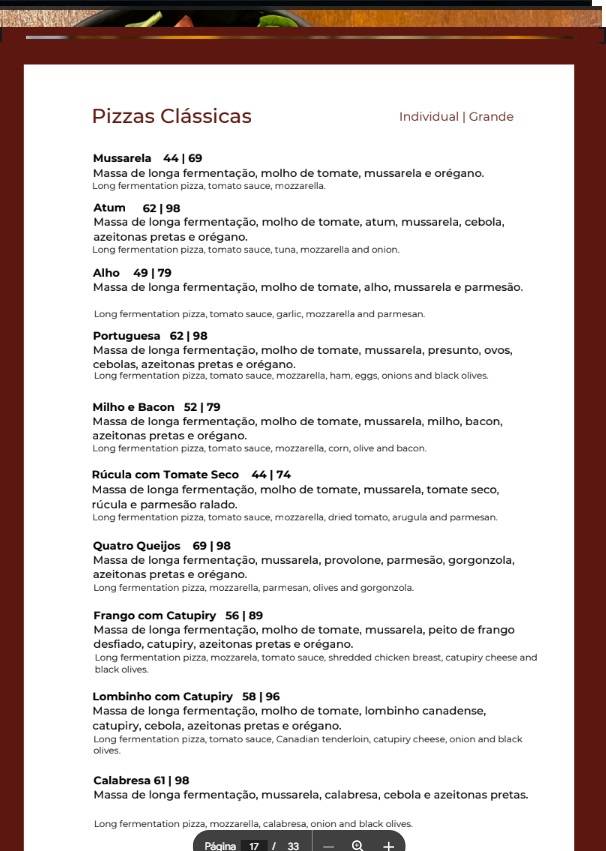 Auá Gastronomia Vale Sul Shopping cardápio