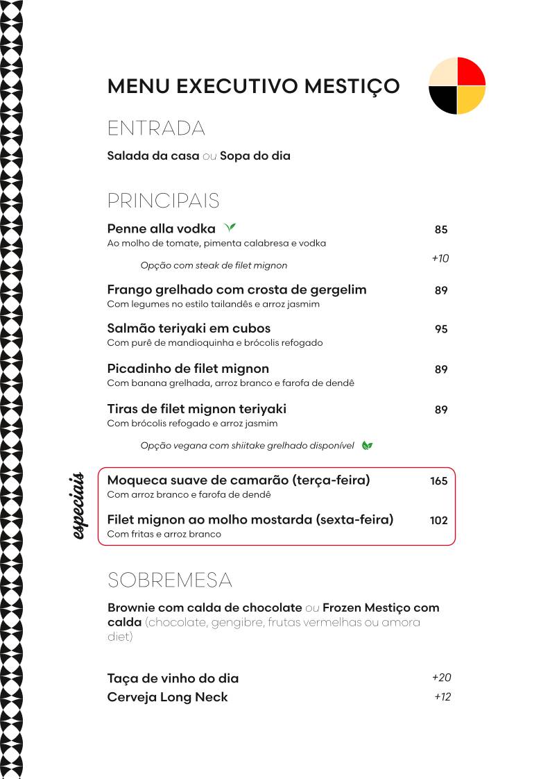 Restaurante Mestiço cardápio