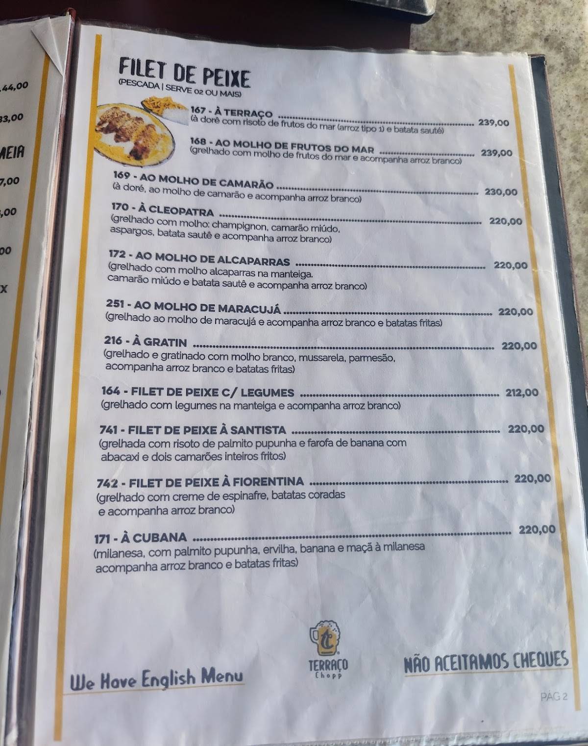 Terraço Chopp cardápio