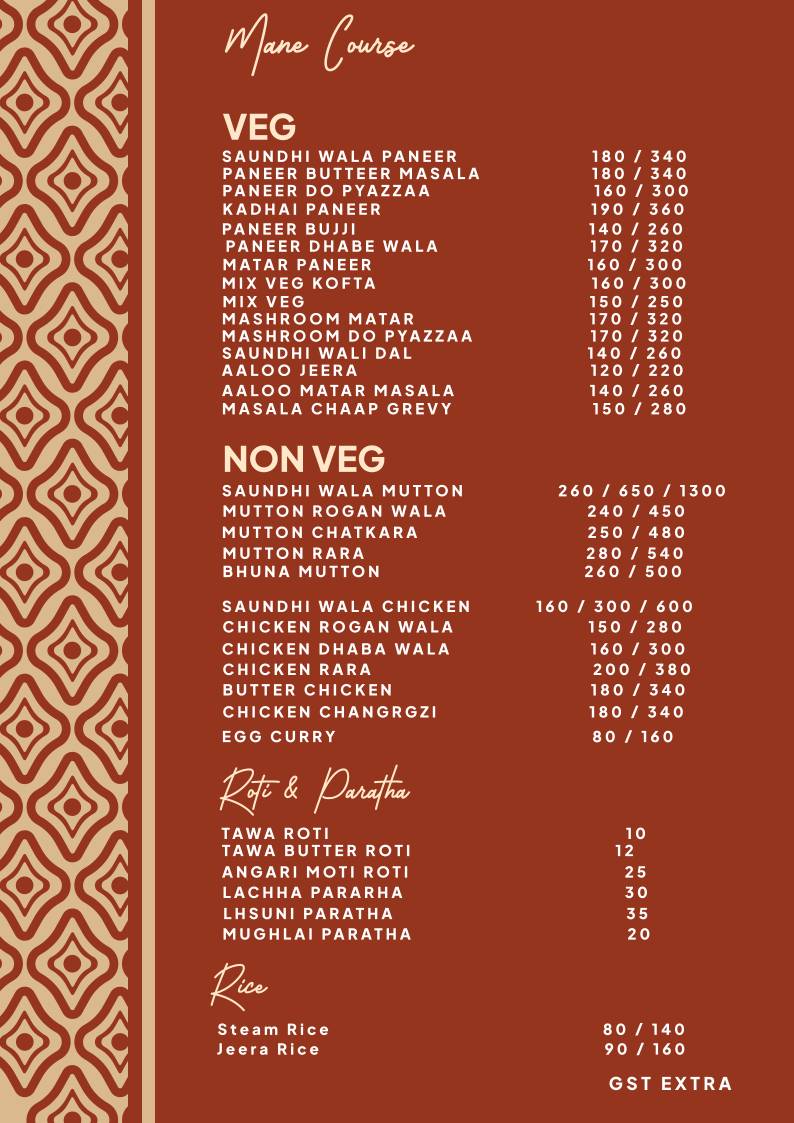 Saundhi Rasoi menu