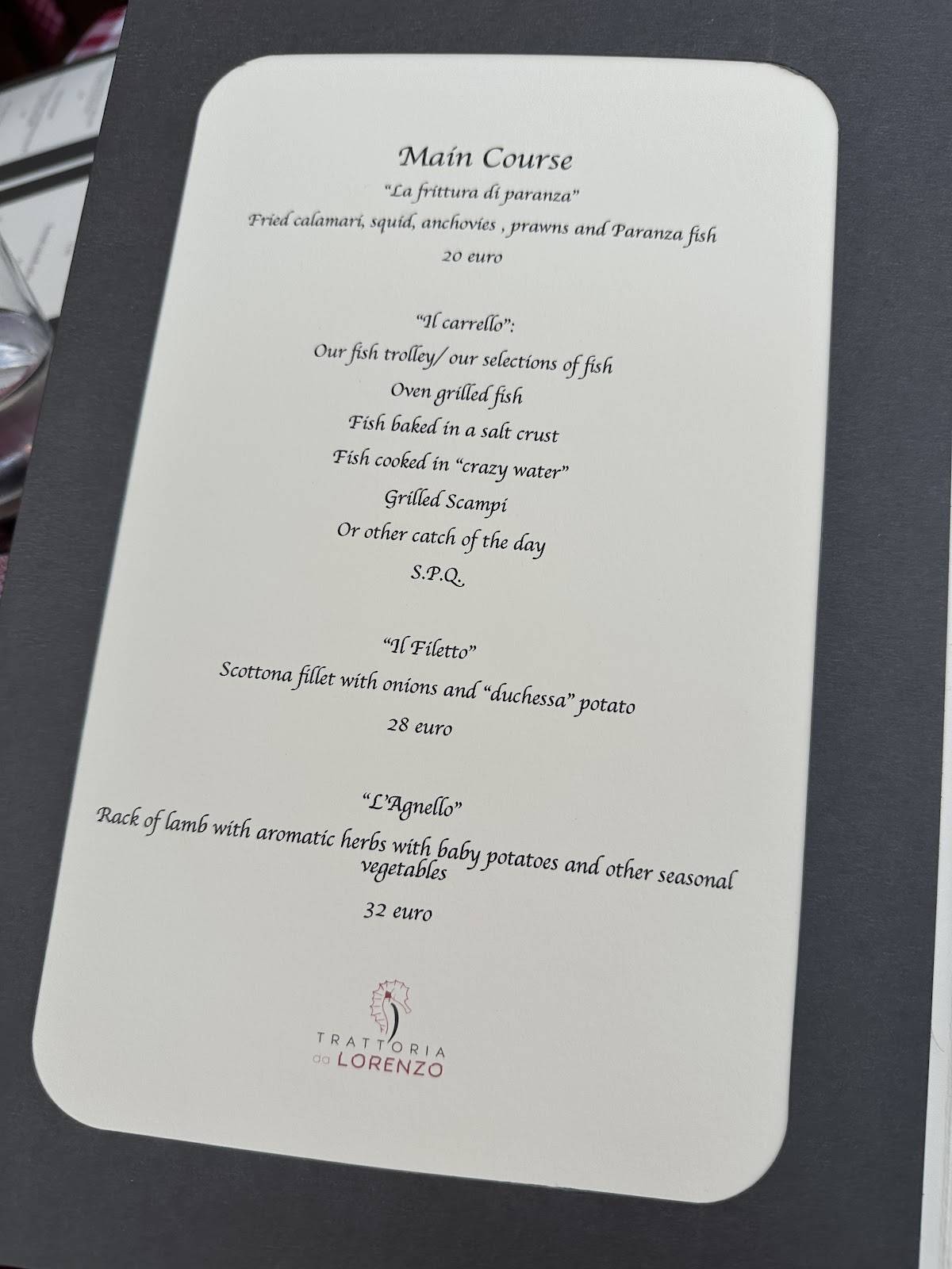 Menu di Trattoria Da Lorenzo 