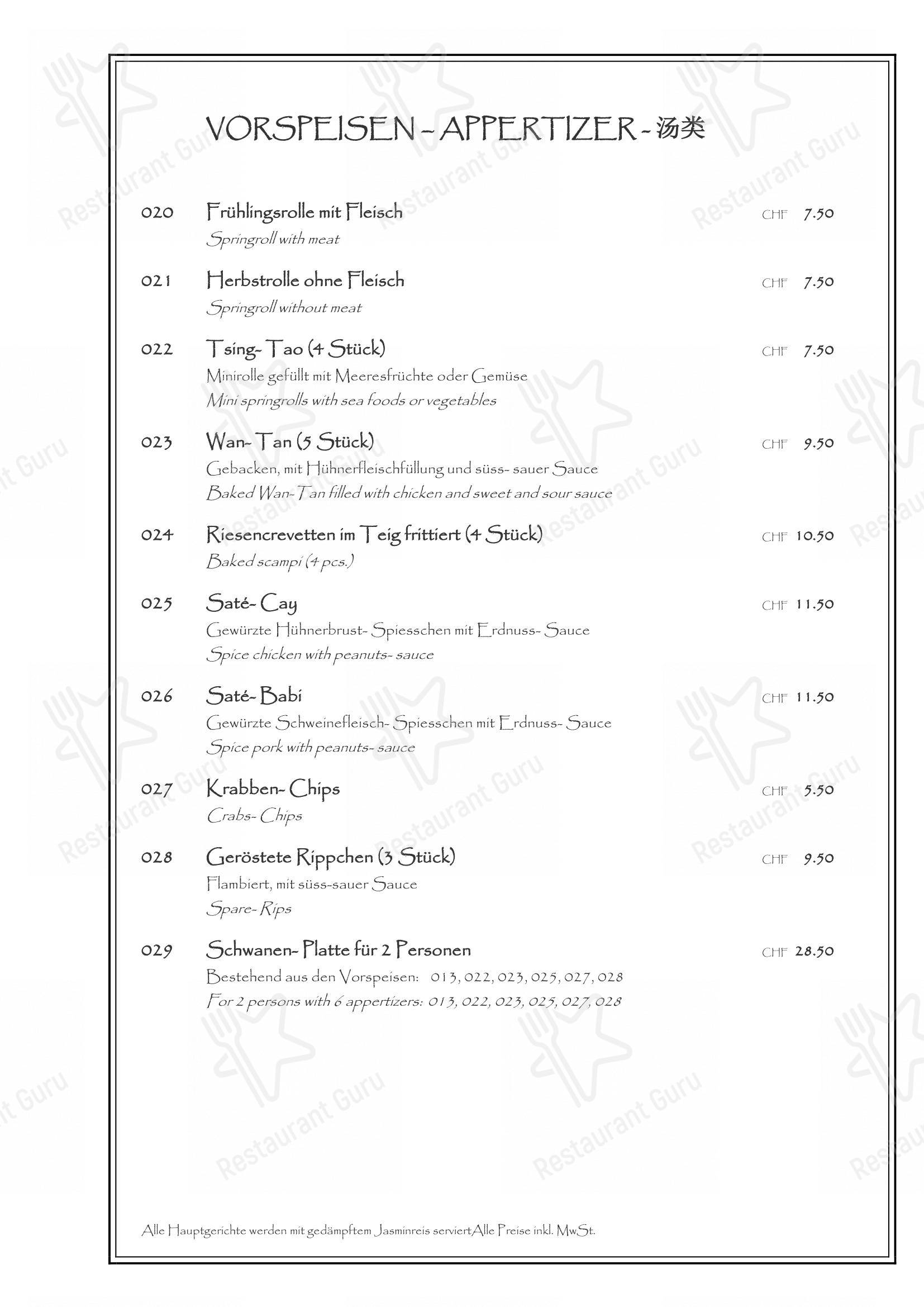 Menu bar per Schwanen ristorante