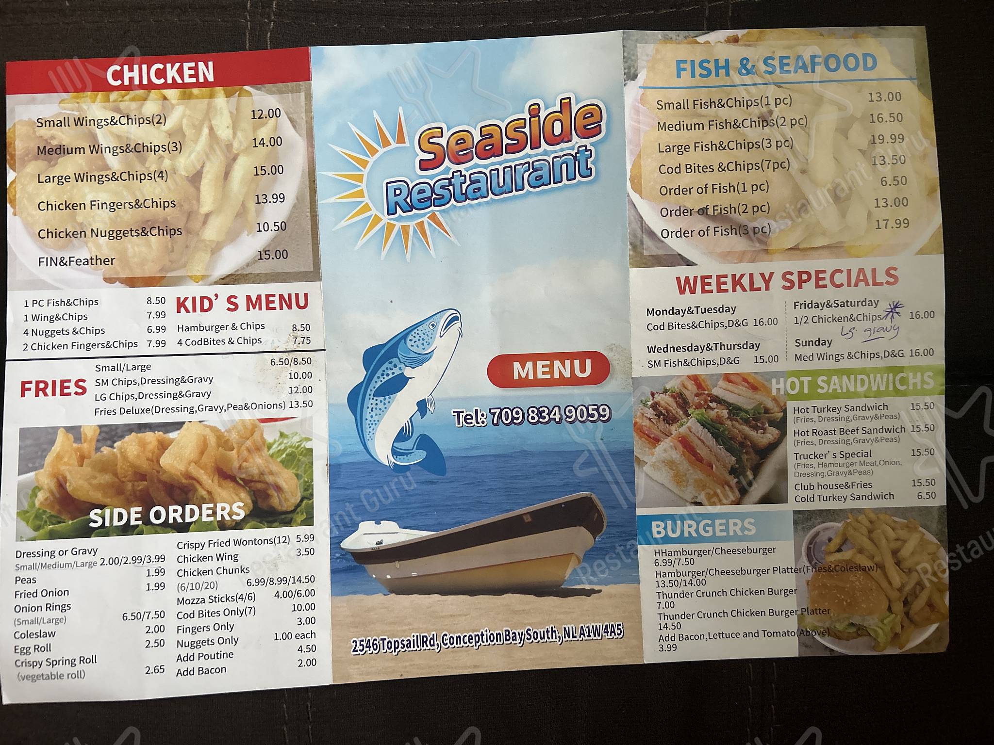 Menu At Seaside Restaurant Conception Bay South 6552