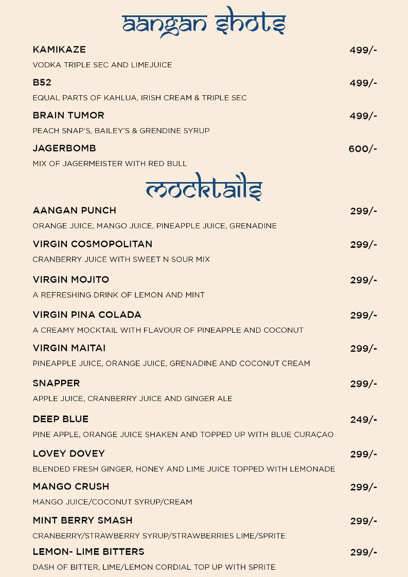 Aangan Restro Bar menu